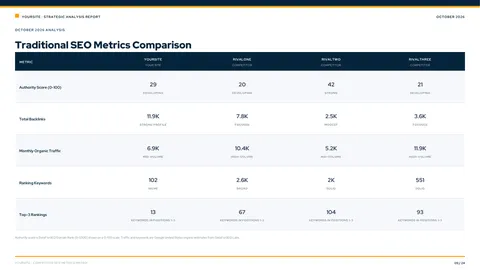 Sample report slide: Authority and backlink benchmark